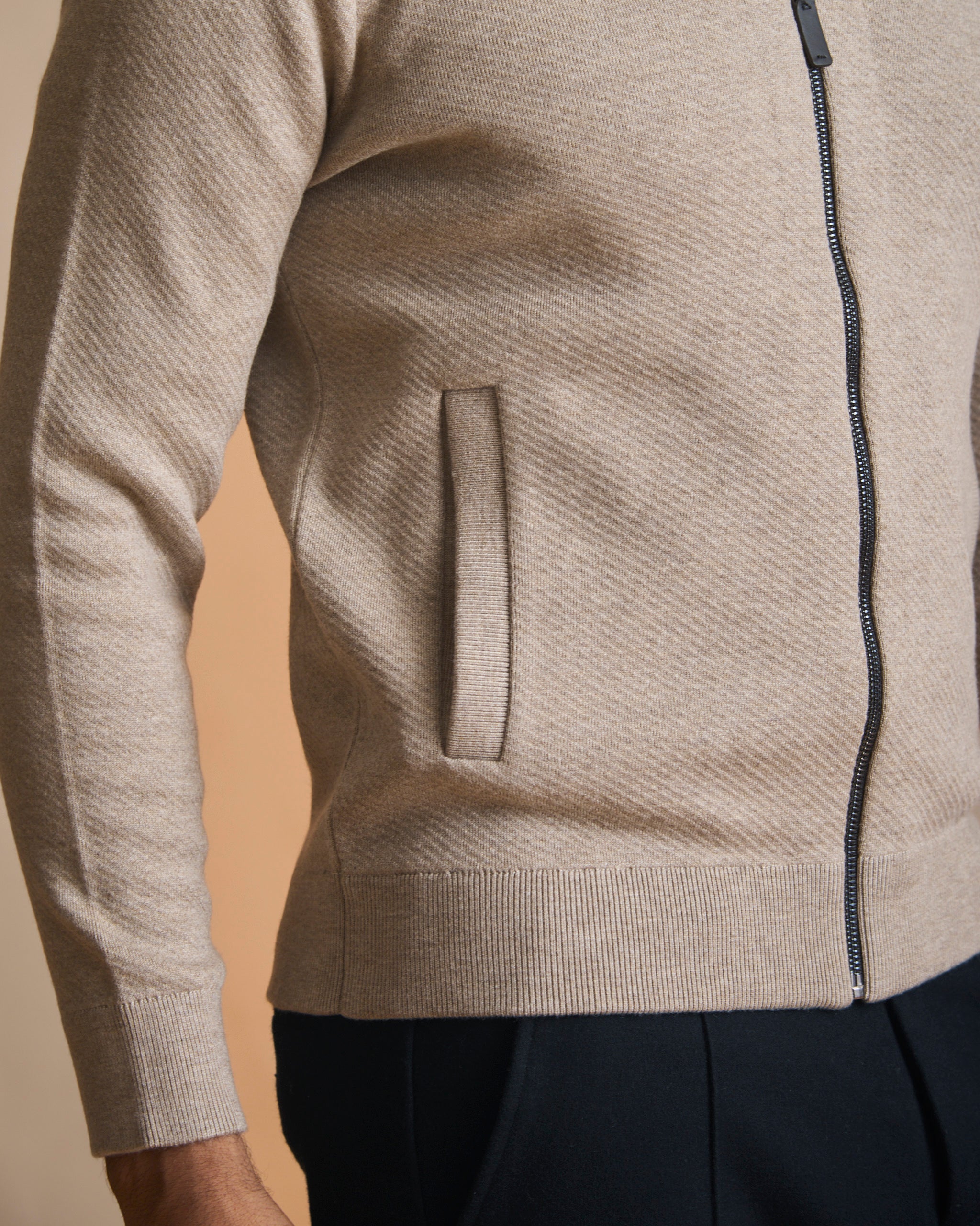 Oatmeal heather racer knit stand-collar jacket (view 8) | House of 6