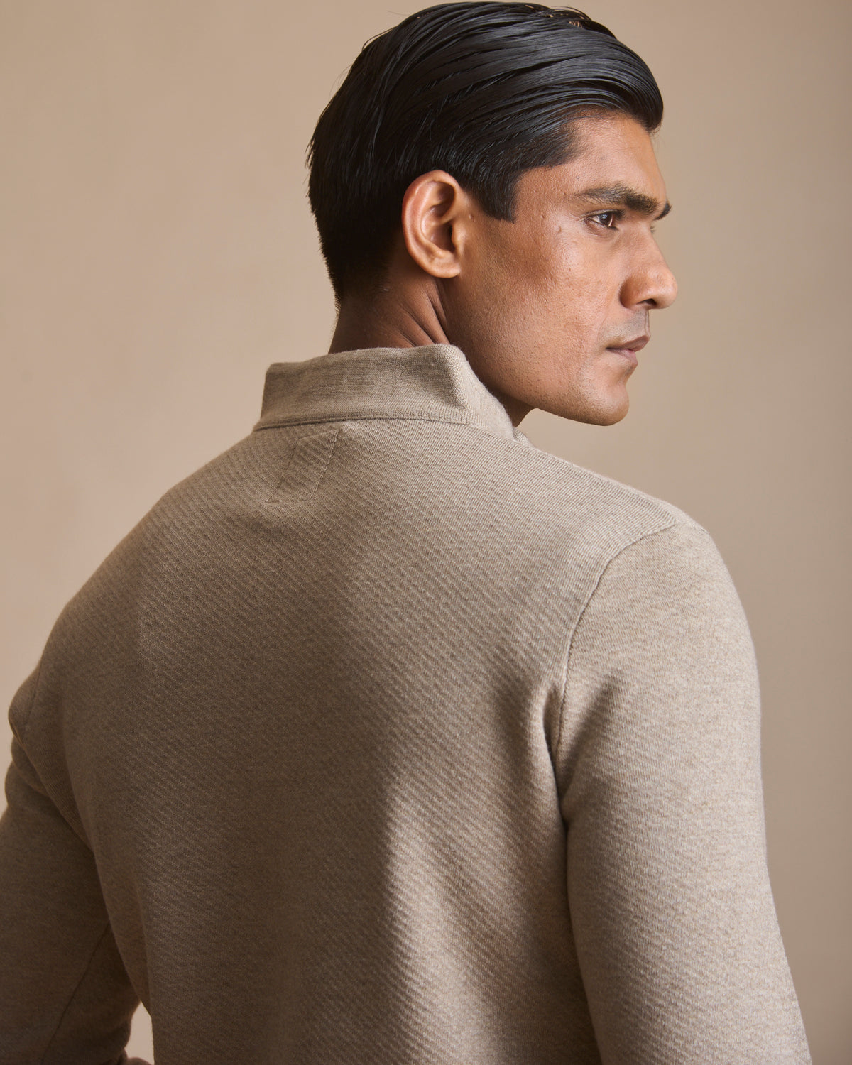 Oatmeal heather racer knit stand-collar jacket (view 10) | House of 6