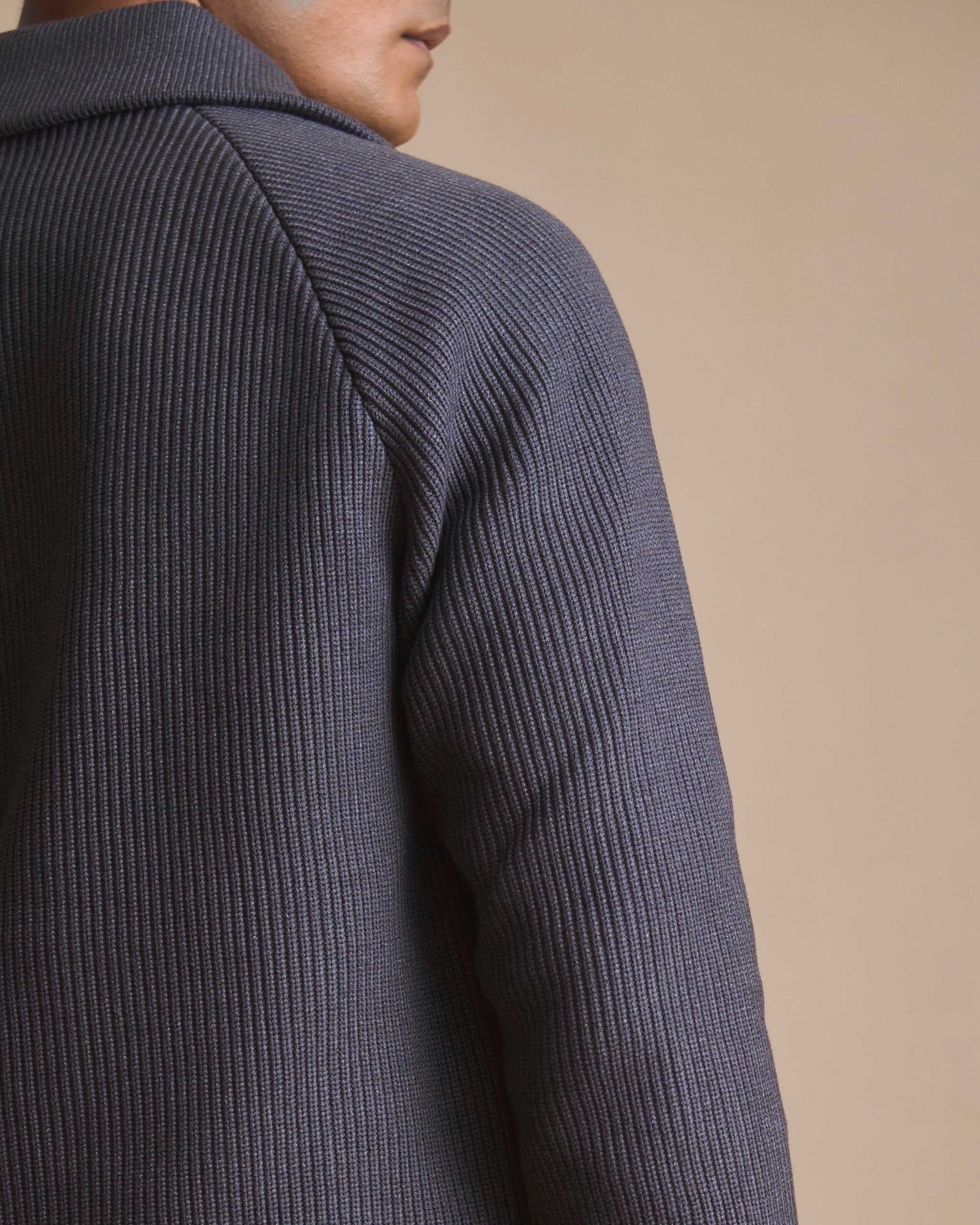 Dark slate ribbed knit jacket in viscose, nylon and wool (view 8) | House of 6