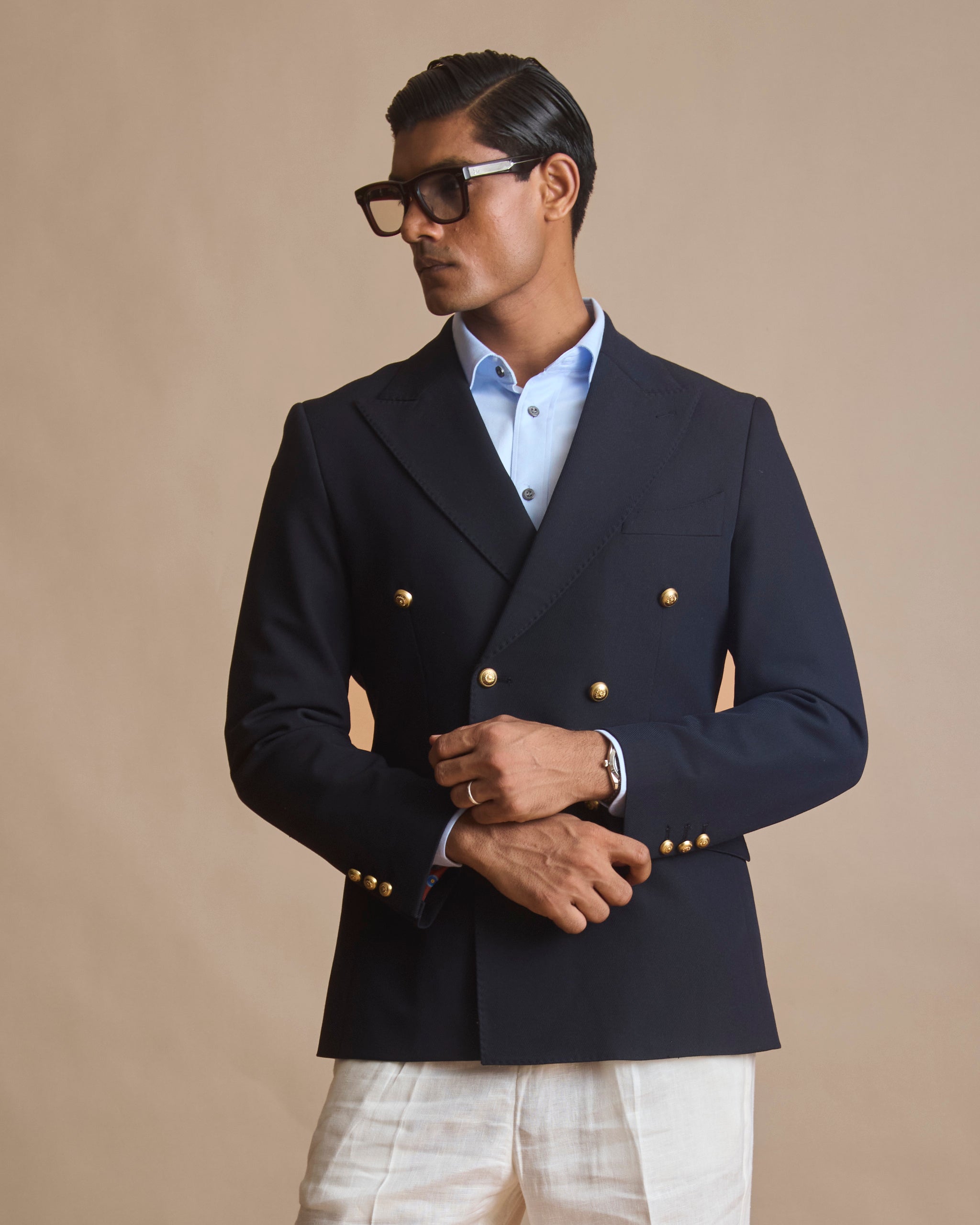 Men's navy blue double-breasted blazer (view 2) | House of 6