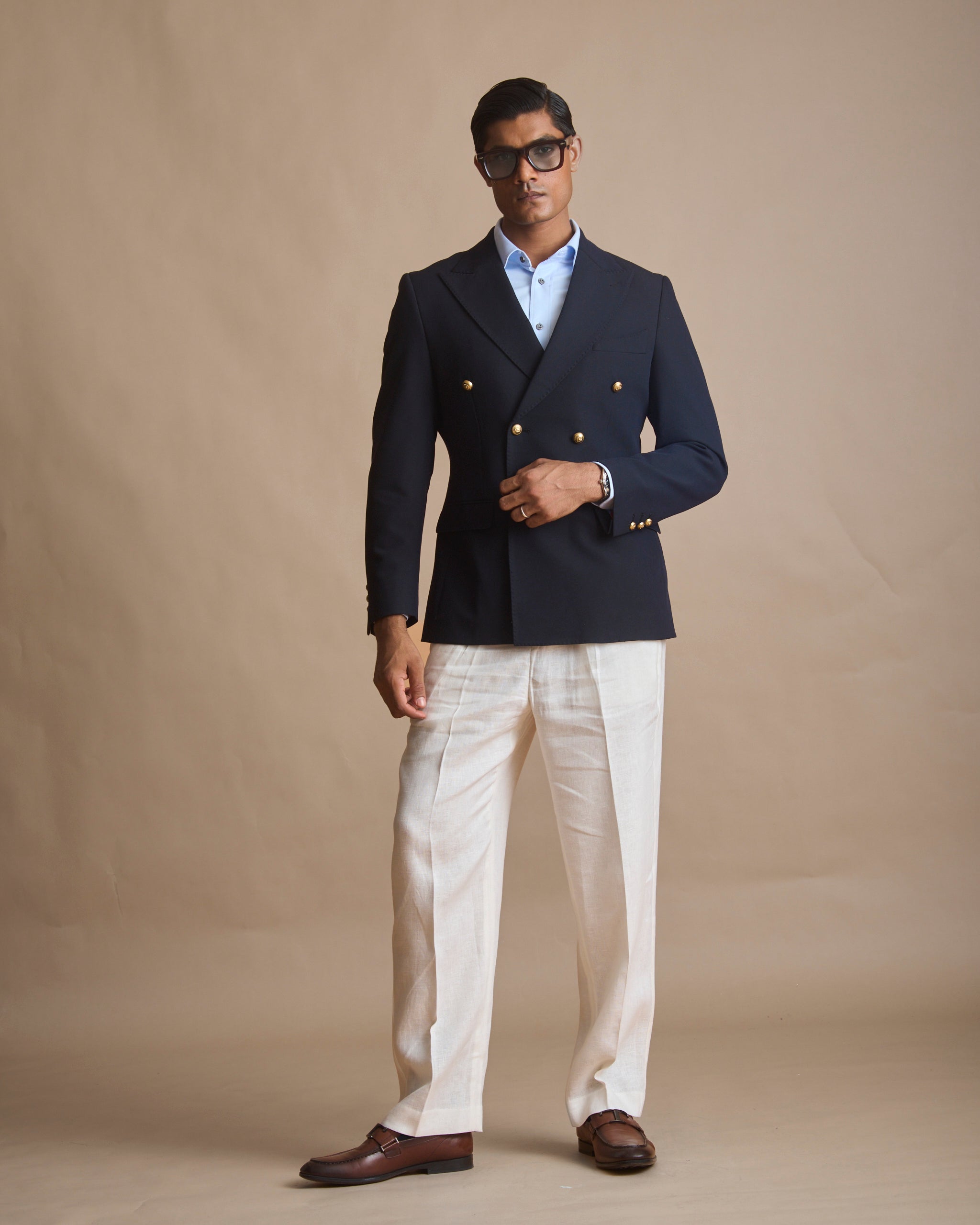 Men's navy blue double-breasted blazer (view 3) | House of 6