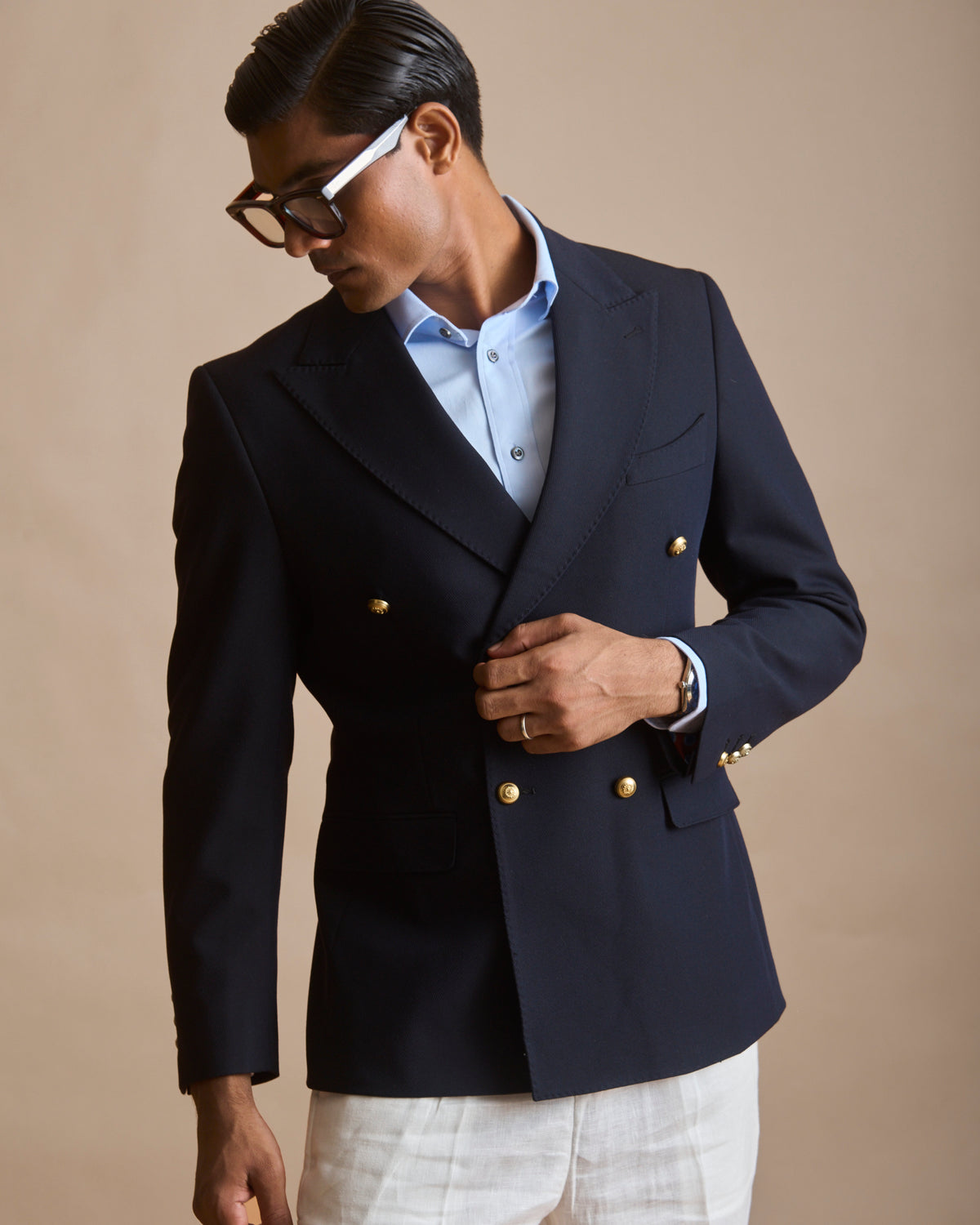 Men's navy blue double-breasted blazer (view 5) | House of 6