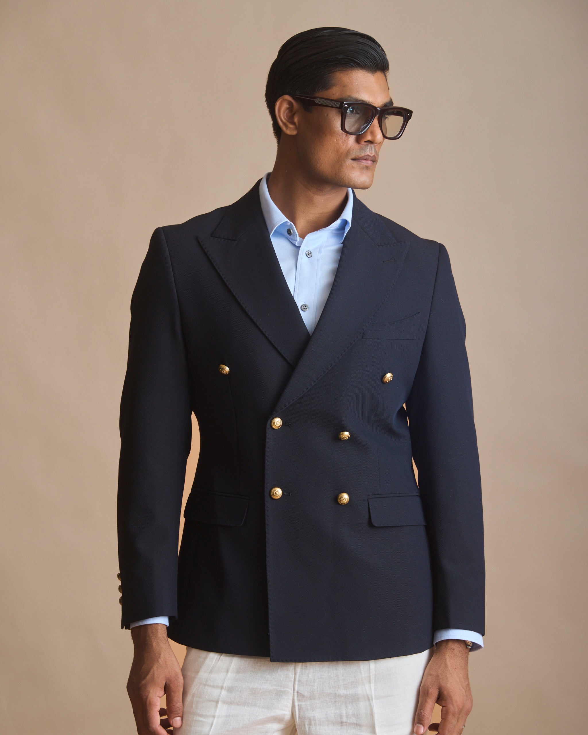 Men's navy blue double-breasted blazer (view 6) | House of 6