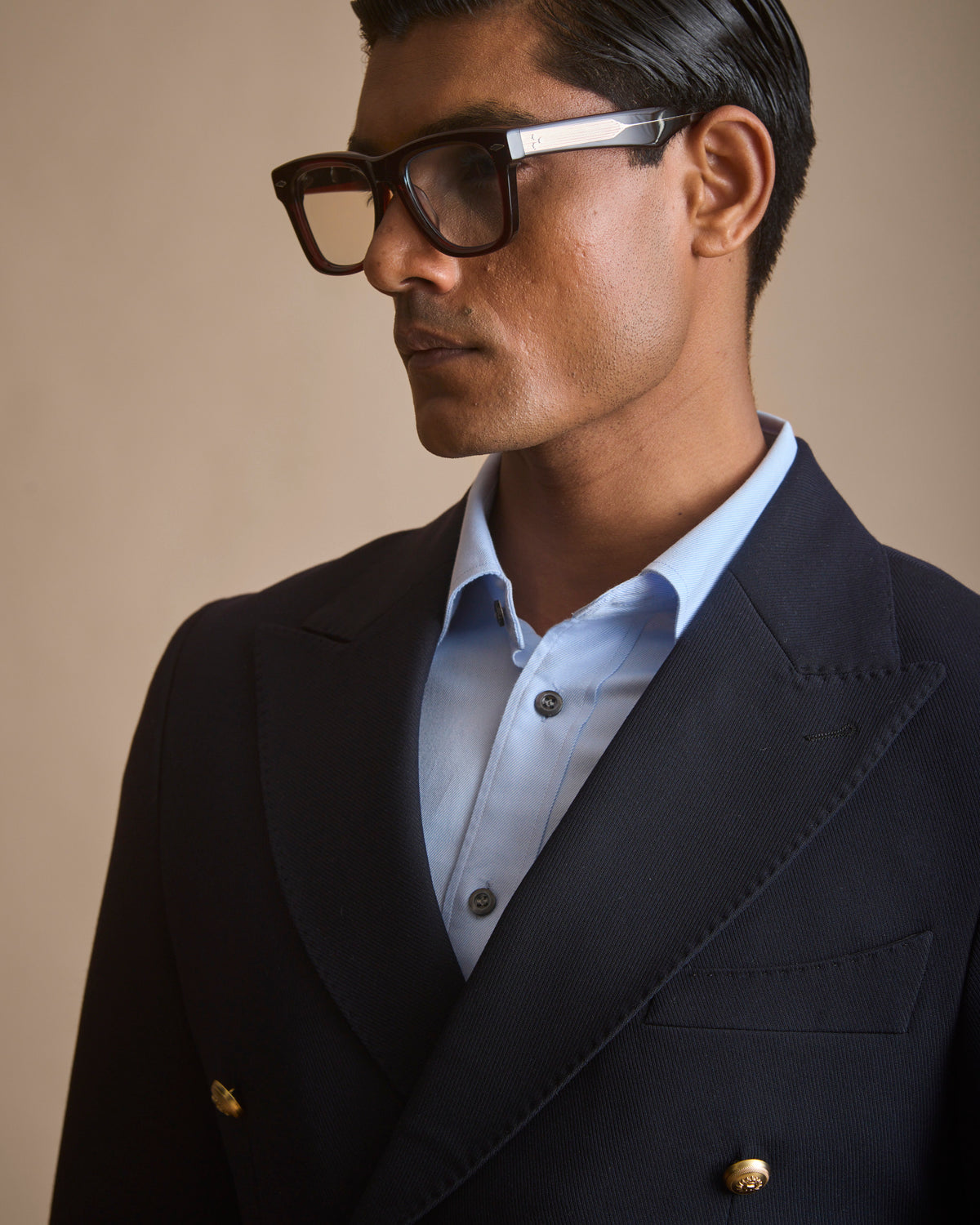 Men's navy blue double-breasted blazer (view 9) | House of 6