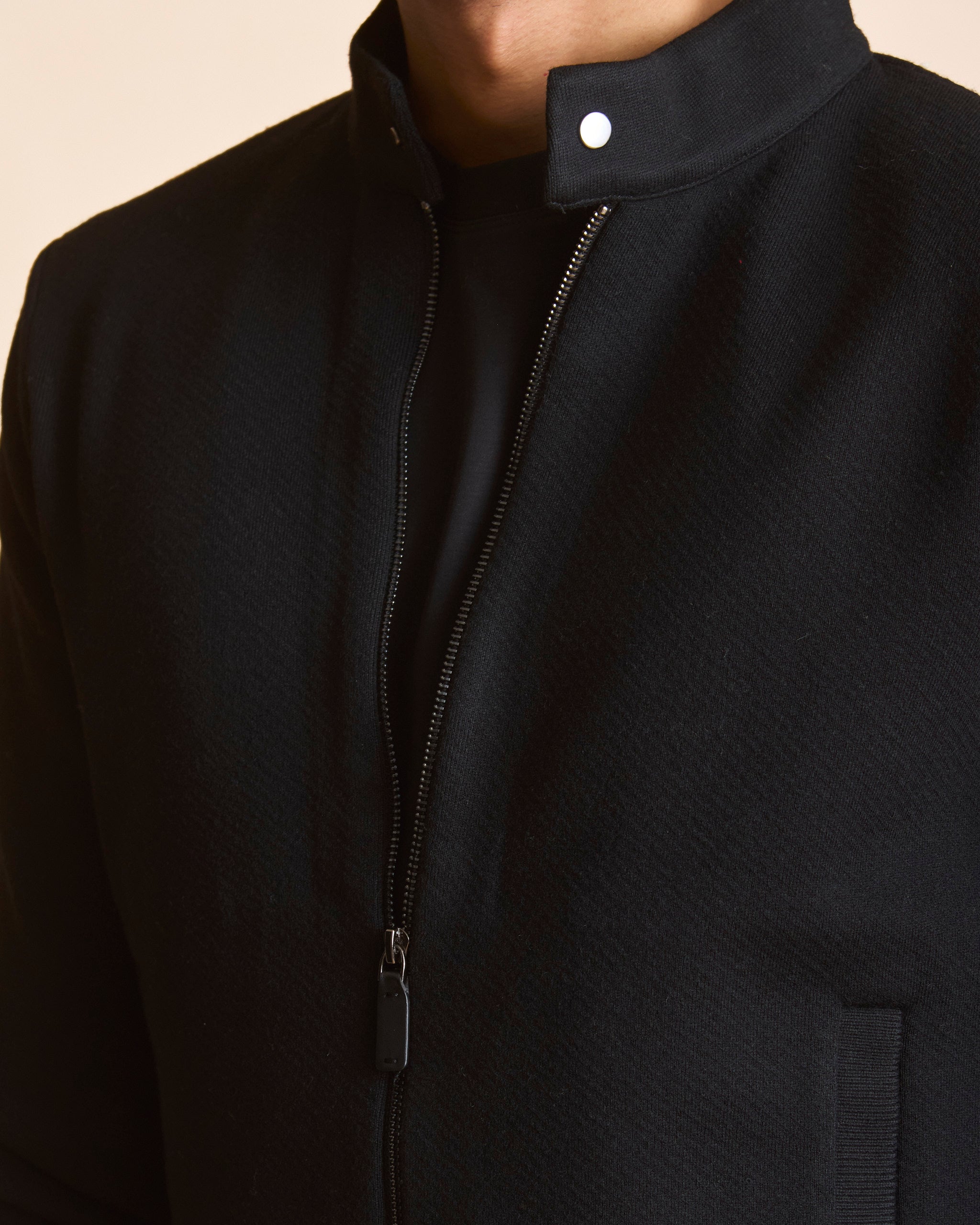 Jet black racer knit stand-collar jacket (view 7) | House of 6