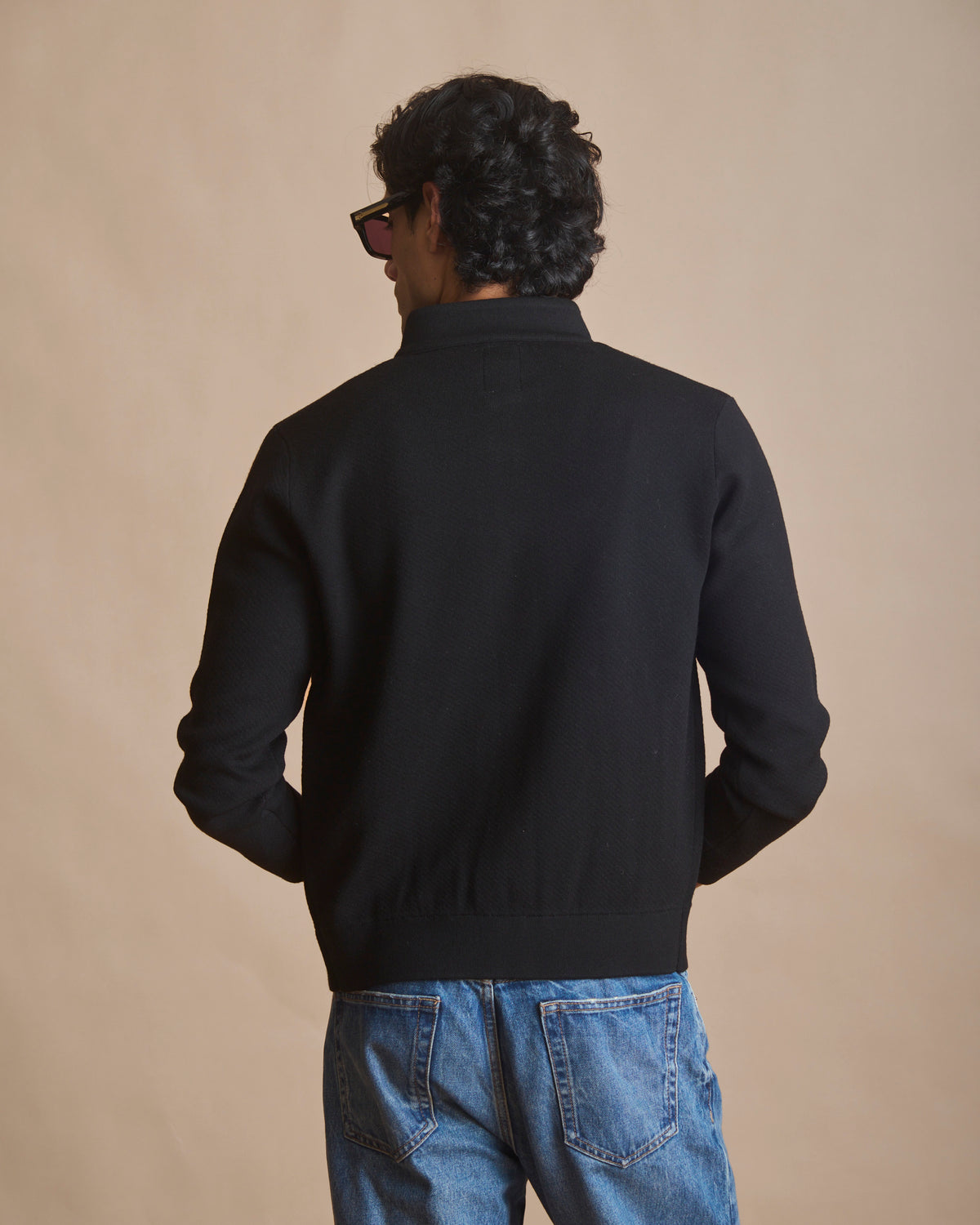 Jet black racer knit stand-collar jacket (view 8) | House of 6