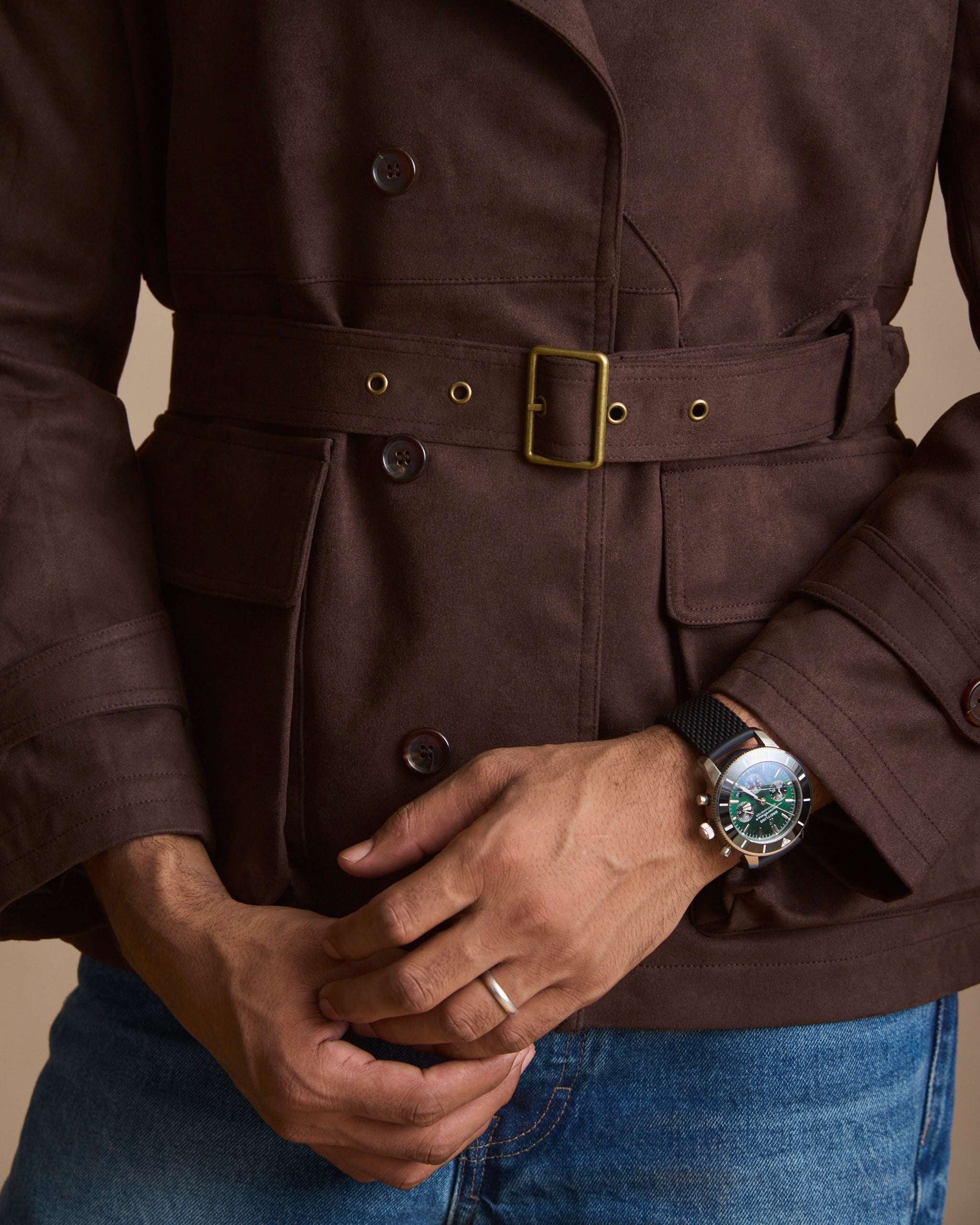 Cognac cropped trench coat in Italian suede (view 5) | House of 6