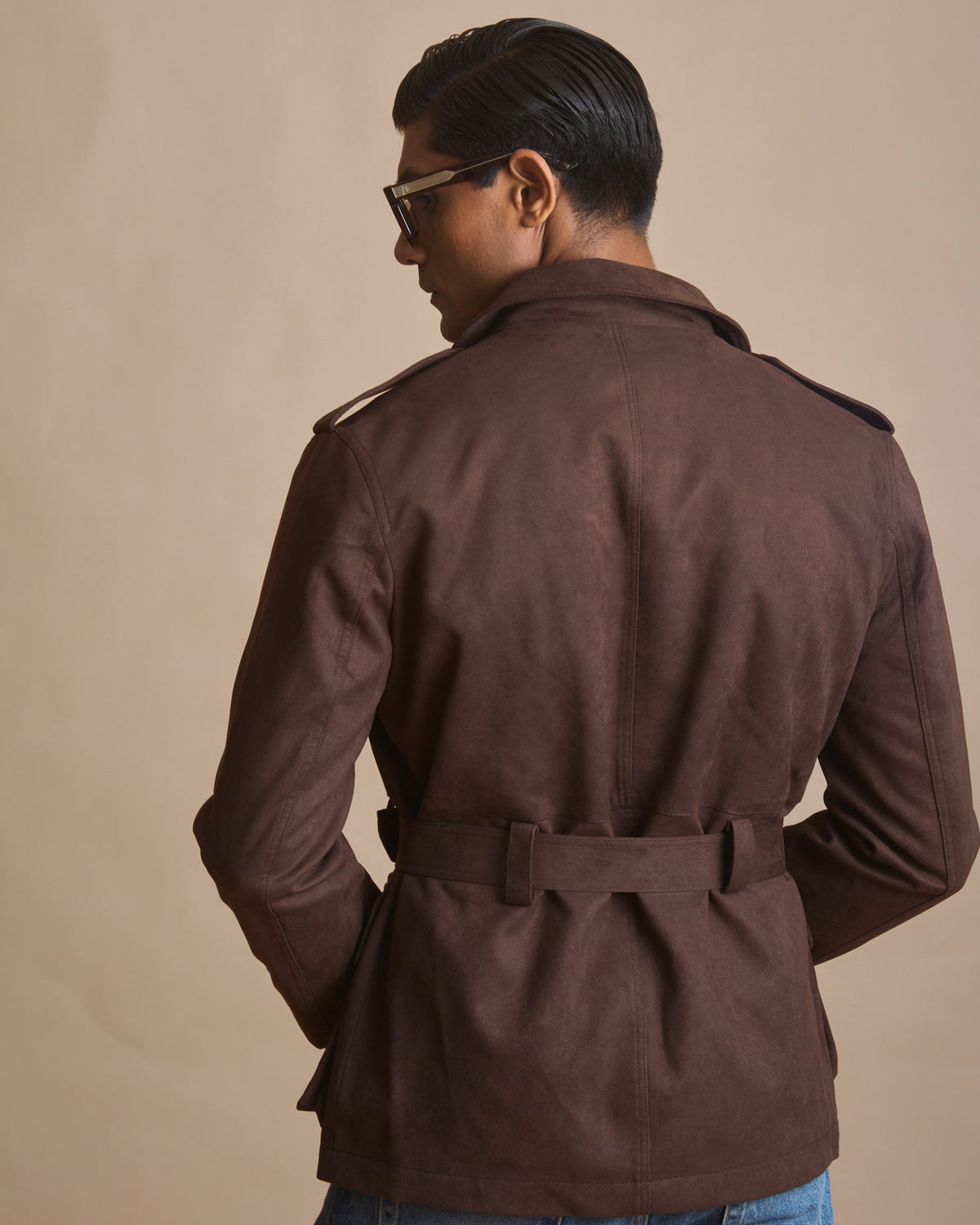 Cognac cropped trench coat in Italian suede (view 6) | House of 6