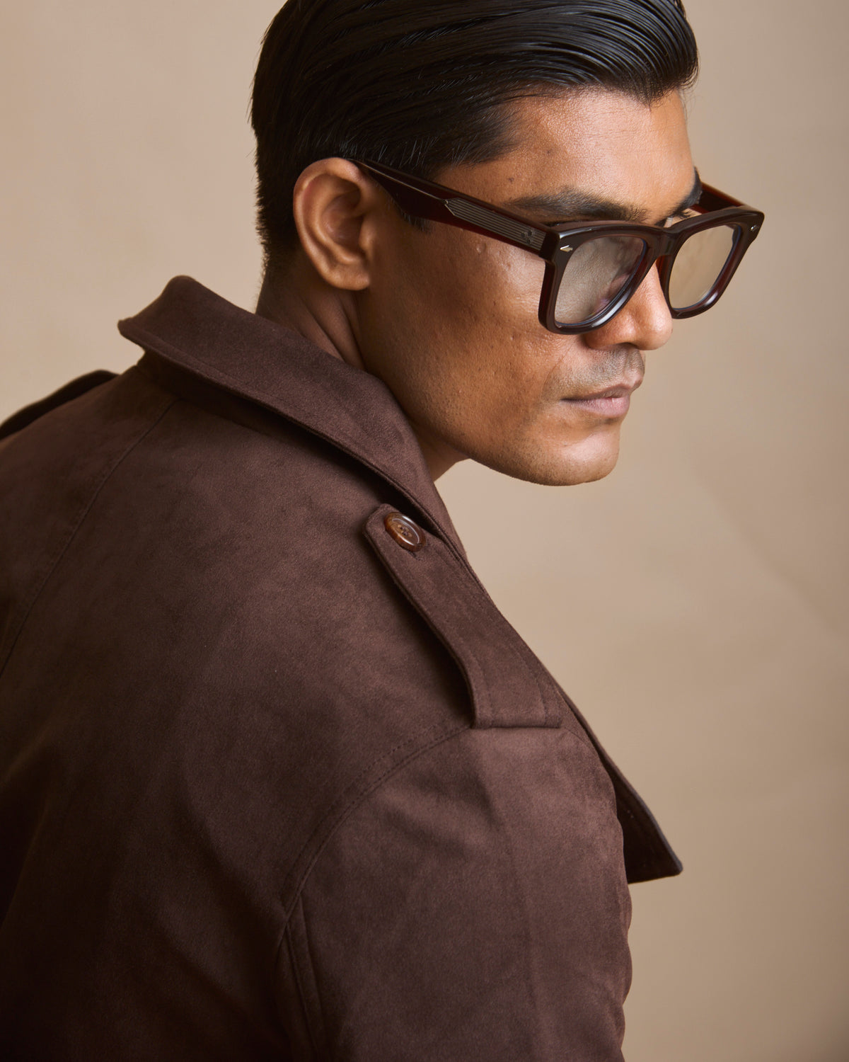 Cognac cropped trench coat in Italian suede (view 7) | House of 6