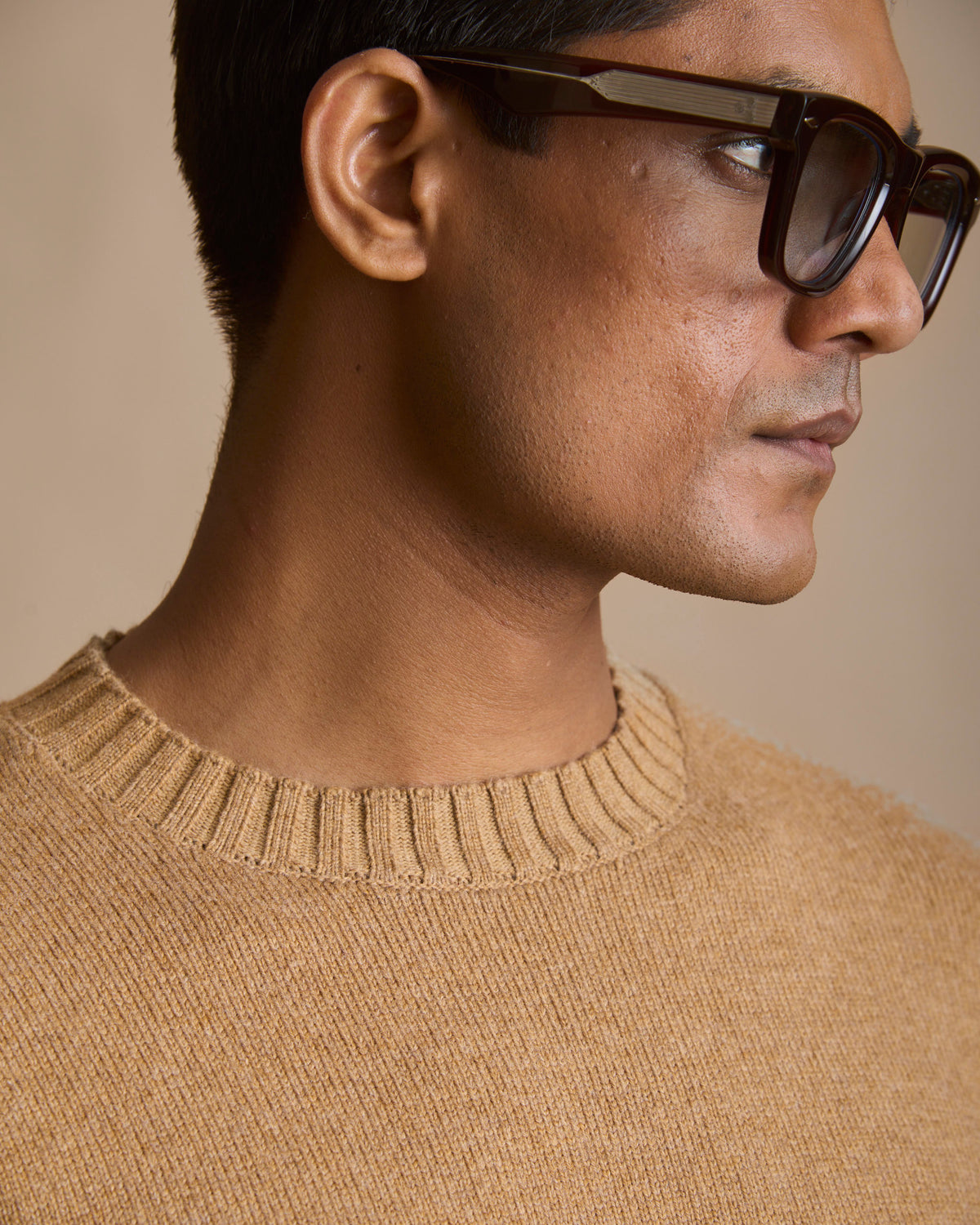 Honey tan Airloom knit crewneck sweater for men (view 5) | House of 6