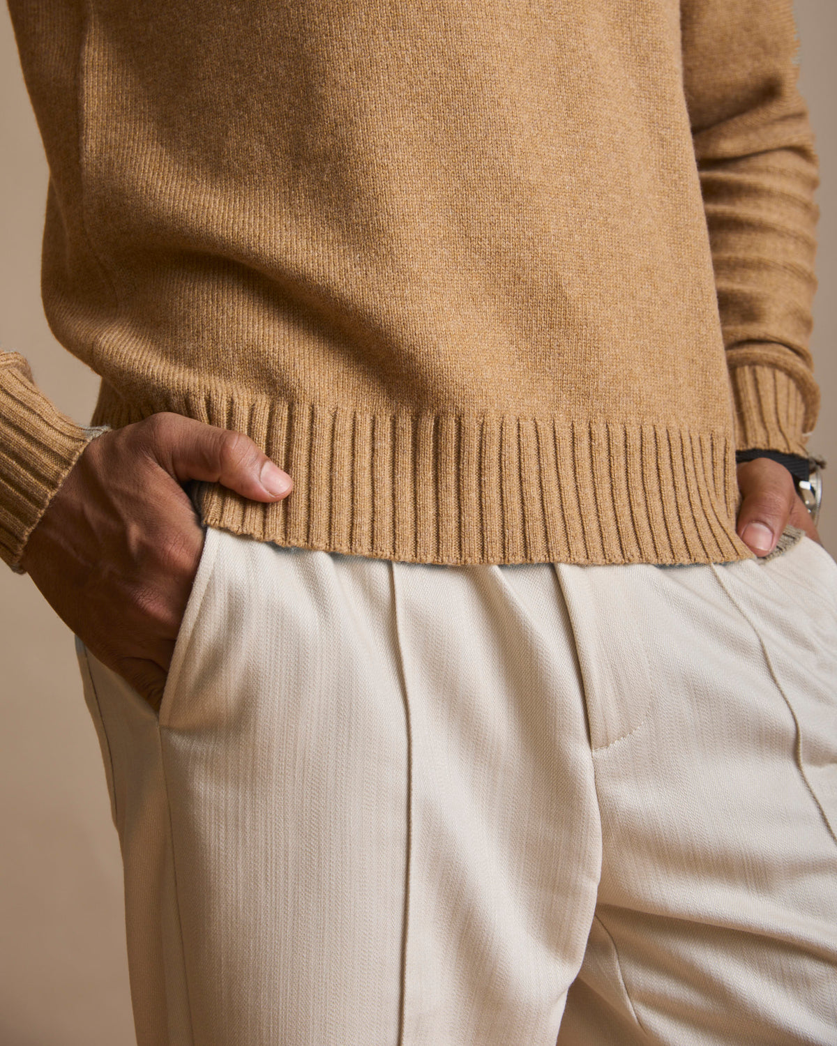 Honey tan Airloom knit crewneck sweater for men (view 6) | House of 6