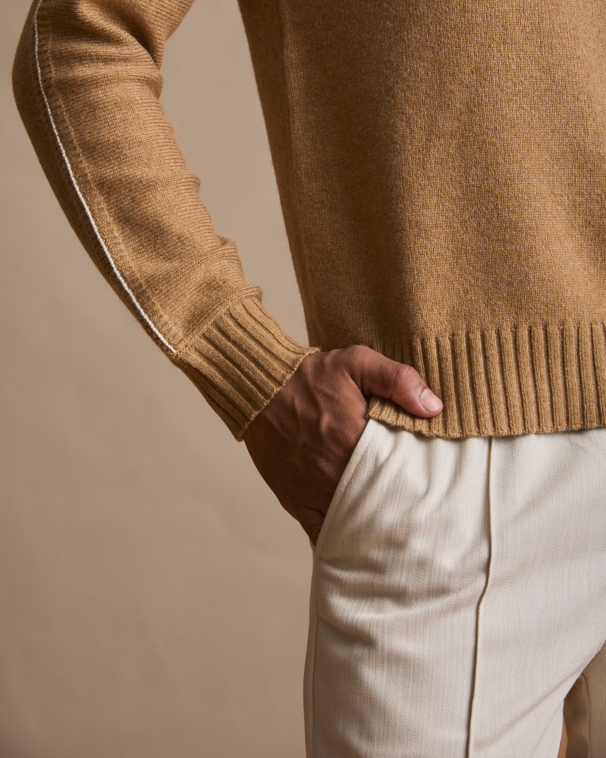 Honey tan Airloom knit crewneck sweater for men (view 7) | House of 6