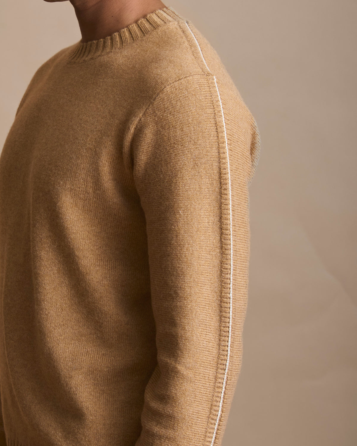 Honey tan Airloom knit crewneck sweater for men (view 8) | House of 6