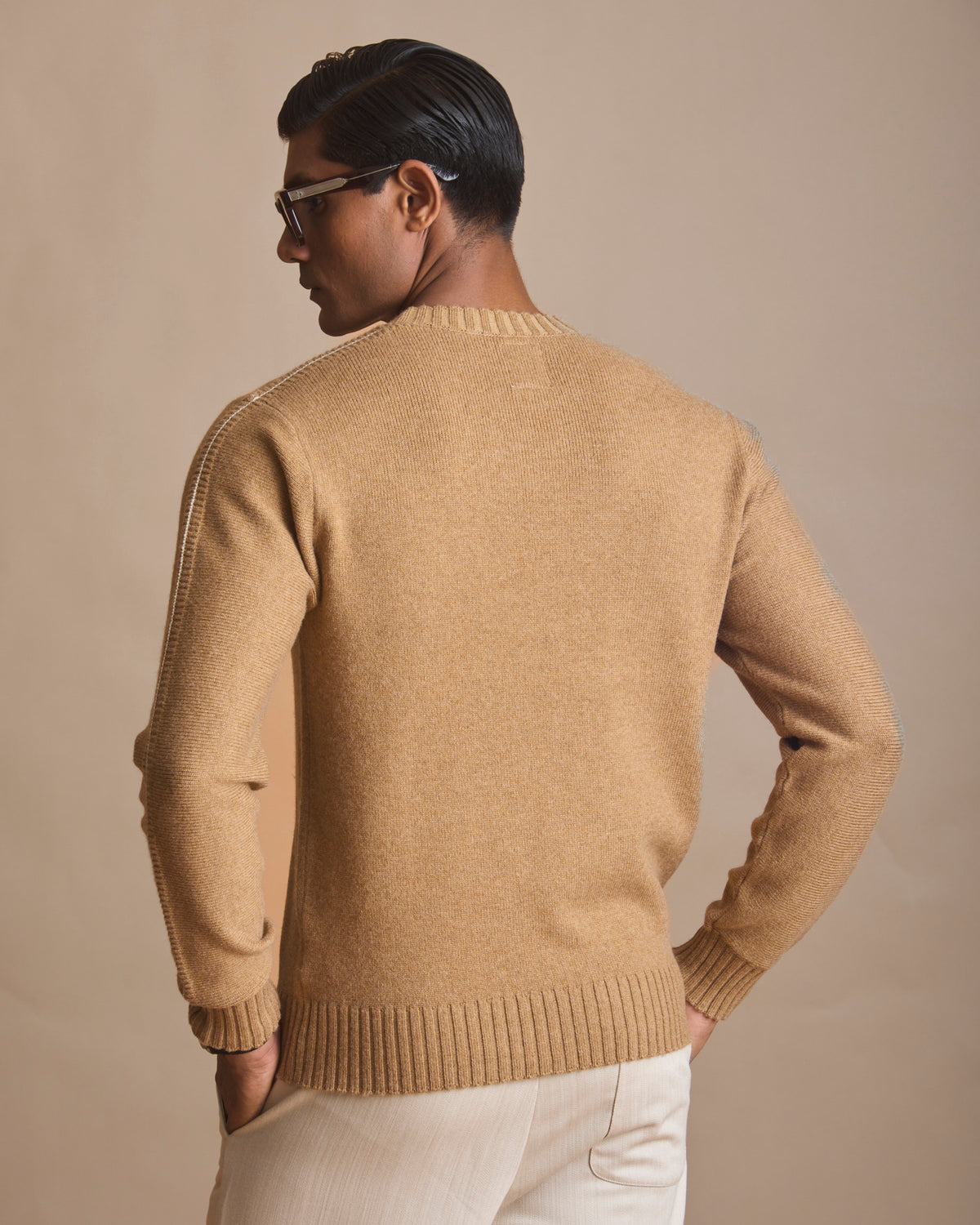 Honey tan Airloom knit crewneck sweater for men (view 10) | House of 6