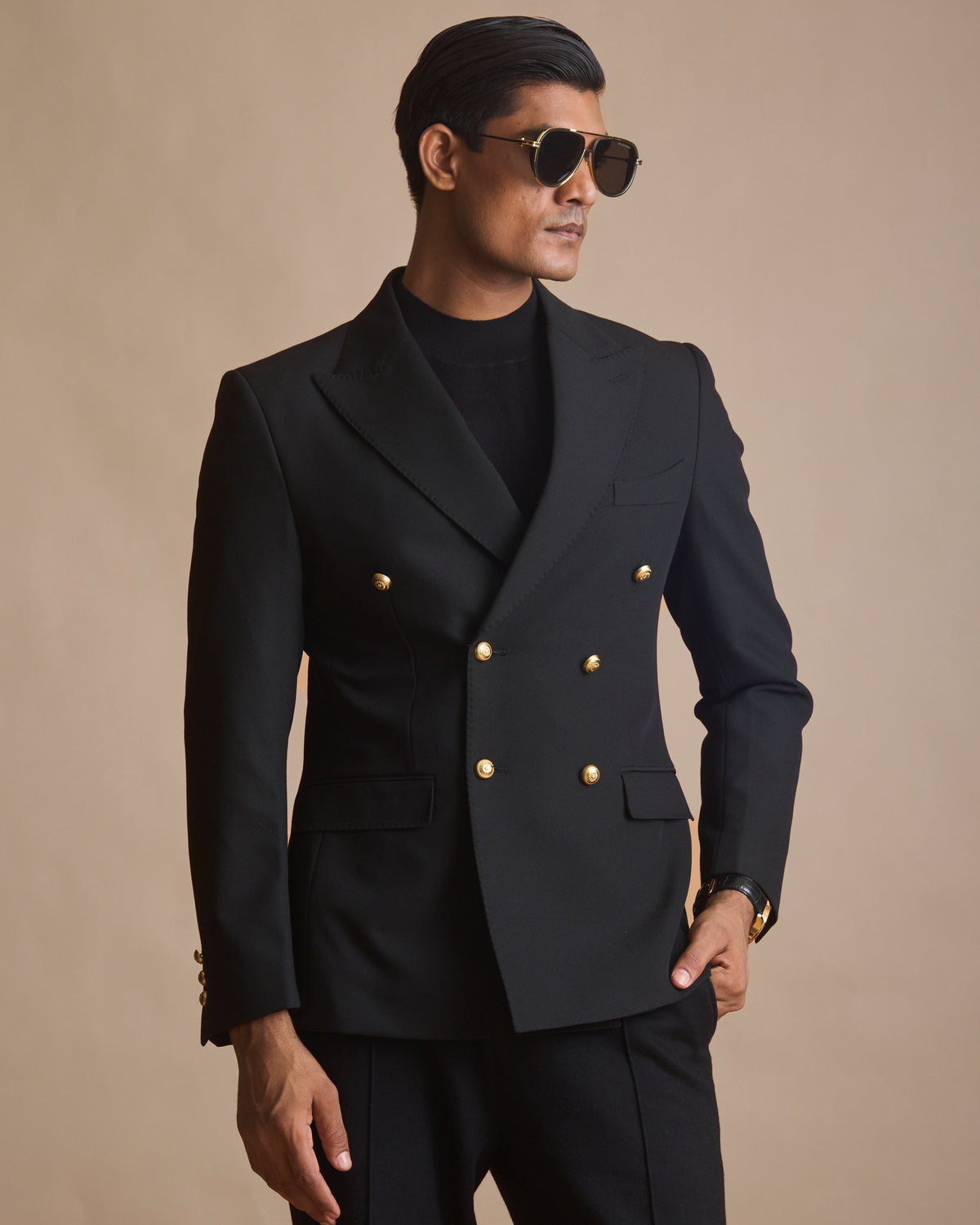 Men's black double-breasted blazer | House of 6