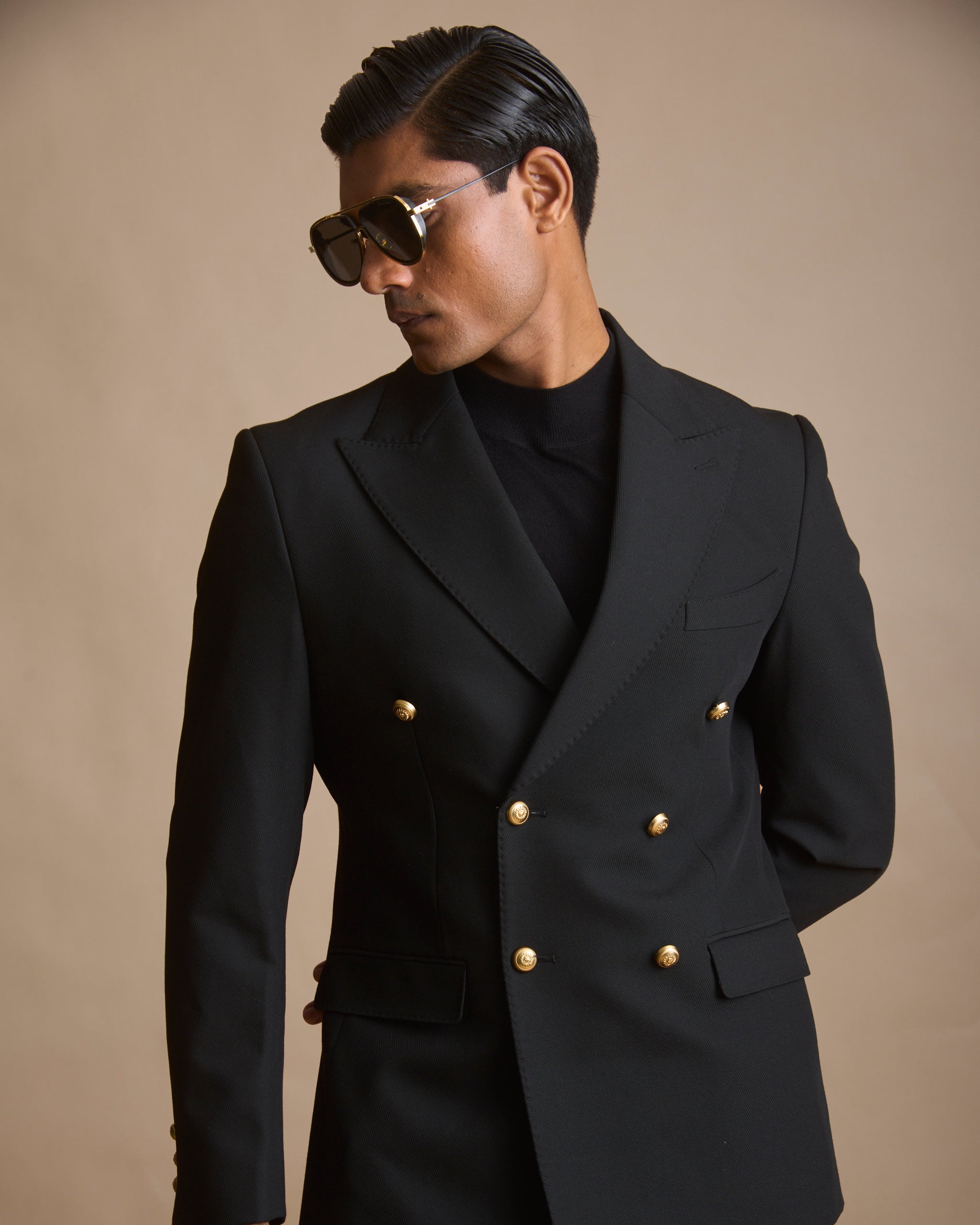 Men's black double-breasted blazer (view 3) | House of 6