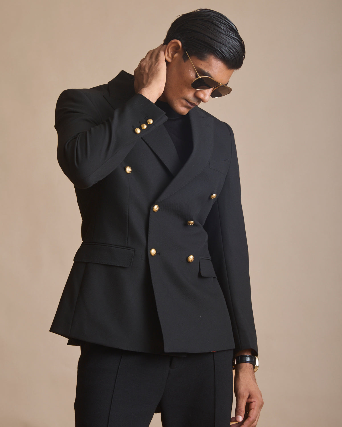Men's black double-breasted blazer (view 7) | House of 6