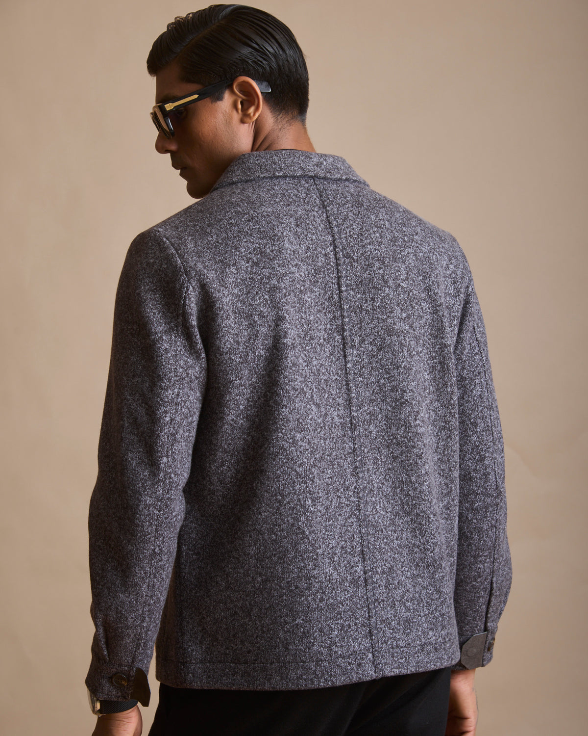 Melange grey Melton woven overshirt shacket for men (view 7) | House of 6